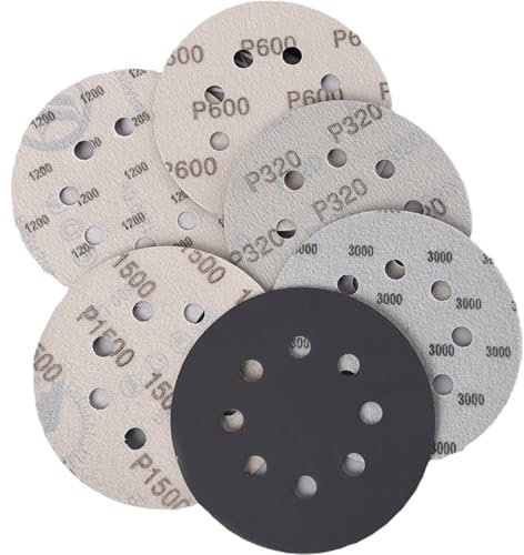 24 PCS Orbital Sander Discs, 125mm Sanding Discs 320/600/800/1000/1200/1500/2000/3000 Grit Hook and Loop Round Orbital Sander Discs Sandpaper for Waterproof Sanding Grinder Polishing/Metal