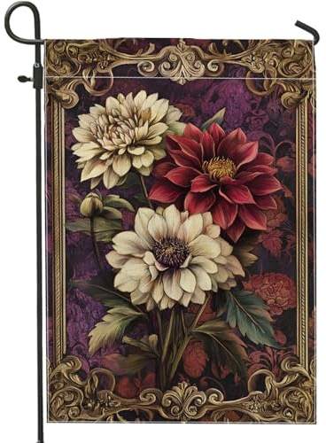 Herbstblumen-Gartenflagge, Burgunderrot und cremefarben, Dahlie-Blumen, Herbst-Heimdekoration, Gartenbanner, doppelseitig, Stoff, Gartenflagge, saisonale Outdoor-Dekoration, 30,5 x 45,7 cm