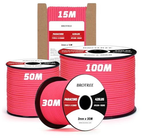 Brotree Paracord 3mm 50M 100% Nylon Seil Paracord 425 mit 3 Kern Schnur | Typ II, 192kg (425lbs) Bruchlast, Spule, Survival, Outdoor, Armband, Basteln