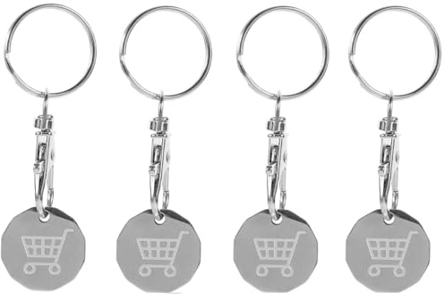 4 Pcs Trolley Token,Trolley Coin,Supermarket Shopping Carts Tokens Keyring Replacement Stainless Steel Solid Metal Durable Trolleys-Key Suitable for Supermarkets Universal Pound Coins Trolleys Tokens