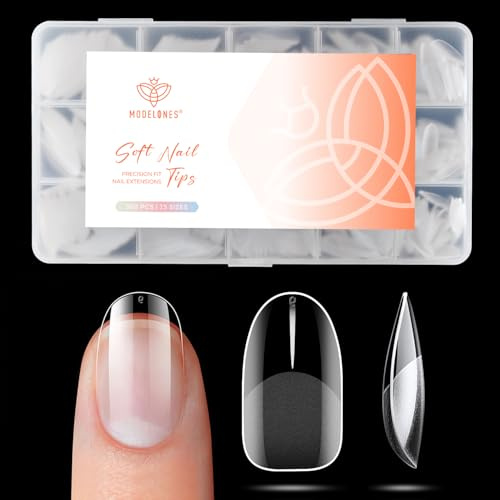 Modelones Nail Tips 360 Stück- Full Cover Nageltips Set, Soft Gel Tips Set, PMMA Harz Nagelspitzen, Künstliche Nägel Zum Aufkleben Nail Art DIY, XS Kurze Squoval- Halbmatt
