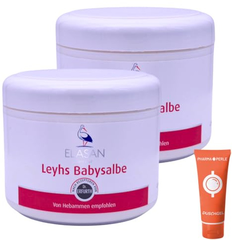ELASAN Leyhs Babysalbe 2x 500 ml I Pflegende Hautsalbe für empfindliche Babyhaut im Windelbereich I Ohne Zink & Duftstoffe I Milde Pflegeformel mit Tonerde I Spar-Set plus Pharma Perle give-away