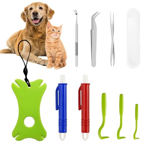 DiiWmme Tick Remover Tool Set, 9Pcs Portable Tick Pliers Human Tick Pliers, Painlessly Tick Remover Tools for Dogs, Humans and Cats, Safe Tick Tweezers Twister Kit
