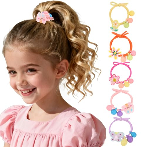 Srotmirw Cute Hair Ties for Baby Girl, 5 Pcs Elastic Kids Hair Accessories for Girls No Damage for Thick Thin Curly Hair in School Party and Daily Life