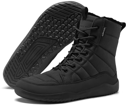 Men's Winter Barefoot Boots Barefoot Snow Boots with Wide Toe Box Zero Drop Sole Warm Water Repellent Minimalist Sneakers(Black,10.5)