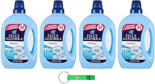 4 detergenti Felce Azzurra Lavatrice Classico, detersivo liquido per lavatrice, 32 lavaggi 1595 ml + portachiavi Beni Culinari