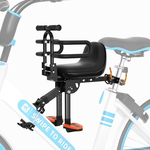XIEEIX Asiento de bicicleta infantil, asiento de bicicleta para niños con barandilla, alto cojín de asiento, respaldo de bicicleta de montaña, asiento infantil para niños de 1 a 5 años de edad