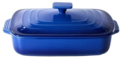Un grand pot en céramique avec couvercle, un plat à four rectangulaire en terre cuite grossière avec couvercle(Blue)