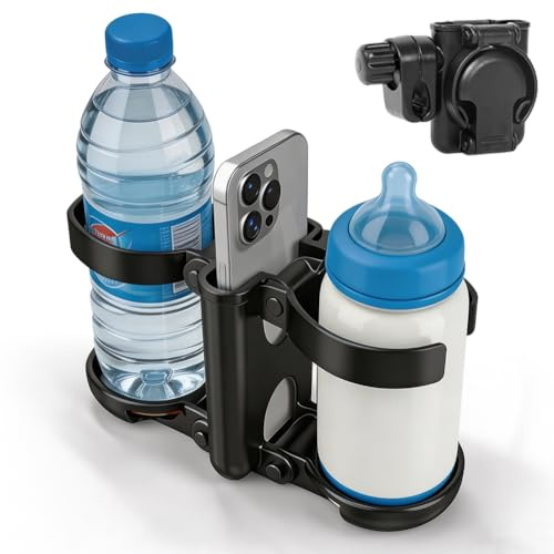 3-i-1 mugghållare barnvagnstillbehör – vikbar mugghållare med mobiltelefonhållare, universell flaskhållare för ABC-design Cybex, Bugaboo, cykel och rullstol
