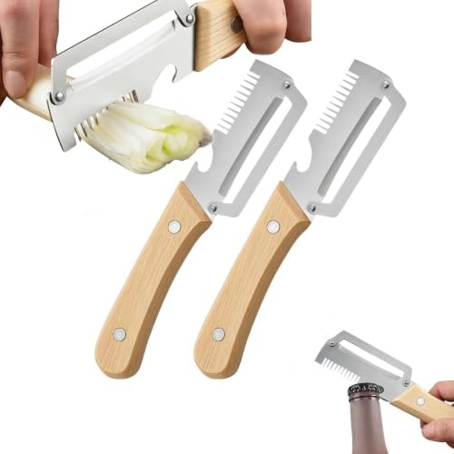 2 Pezzi Pelapatate Cucina Pelapatate Multifunzionale Per Cucina, Pelapatates Manuale Con Manico In Legno E Apribottiglie, Utensile Da Cucinatura Con Lama In Acciaio Inossidabile Per Frutta