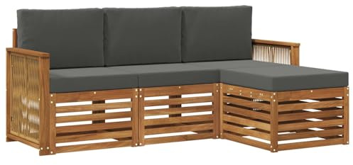 vidaXL Outdoor-Sofagarnitur mit Kissen 4 pcs Natur und Anthrazit, Garten-Sofa, modernes Lounge-Set, entspannende Möbel für Terrasse, ideal zum Chillen