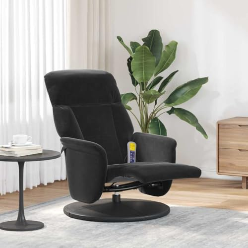 kithwjll Fauteuil relax de massage noir avec housse en velours 91 x 71 x 105 cm, pivotant, repose-pieds et dossier réglables, chaise longue ergonomique pour salon, bureau, bien-être