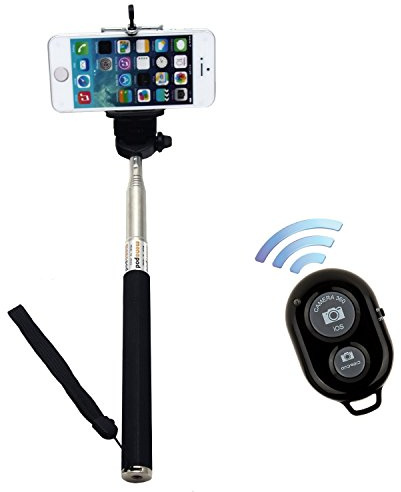 REY Palo Selfie Universal con Soporte de Teléfono Móvil para Autorretratos + Disparador, Negro