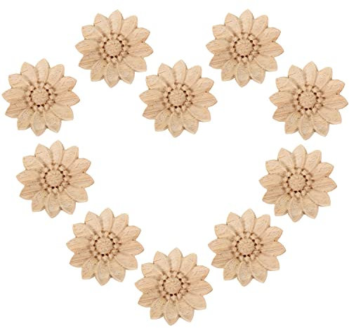 MUXSAM - Elemento da applicare in legno intagliato, 2 pezzi, per la decorazione di mobili, 5 cm, legno Caucciù, 10 Pieces, 6 cm