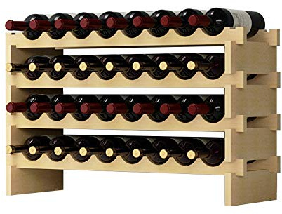 soges Weinregal Weinlagerung Weinständer Flaschenständer aus unbehandeltem Holz mit 4 Etagen für 32 Flaschen,Größe 90 * 30 * 54CM