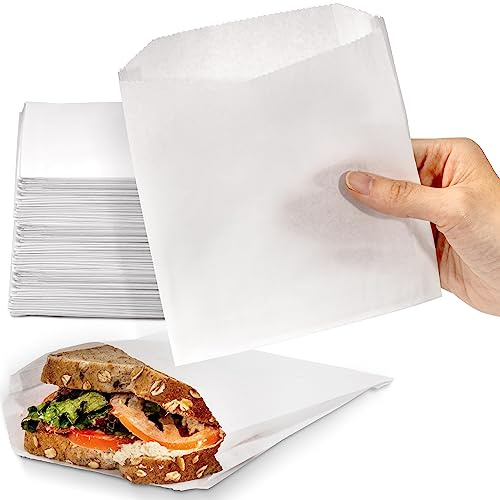 Fit Meal Prep 300 Pack Paper Sandwich Bags 7 x 6”, Greaseproof Snack Bags, Food Grade Pastry Bag, Recyclable Small Paper Bags, Cookie Sleeves, Food Packaging for Bakery, Donuts
