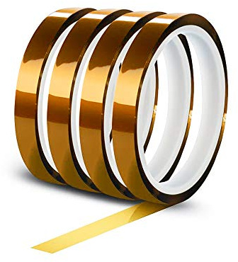 YIXISI 4 pièces Ruban adhésif de film de polyimide, Résistant à La Chaleur Ruban, Kapton Bande, pour imprimante 3d, Masquage, Soudure, Carte de Circuit Imprimé Isolant (4pcs × 12 mm × 33m)