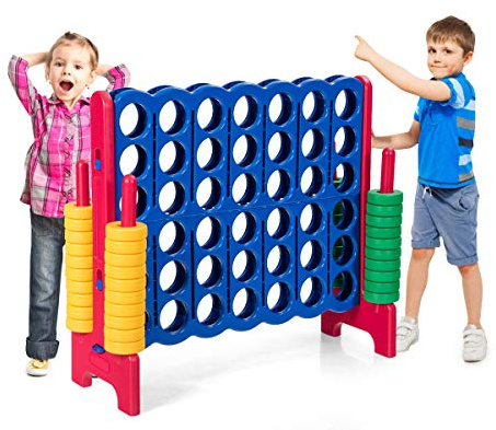 COSTWAY Vier-Gewinnt Spiel, 4 Gewinnt Spielbrettsätze, Vier in Einer Reihe Spiel mit 42 Jumbo Ringen und Schieberegler zum schnellen Neustart für Kinder und Erwachsene (Rot)