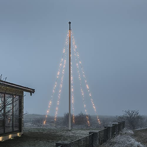 Konstsmide LED Fahnenmastbeleuchtung mit Ring, 5 Stränge à 100 gefrostete Dioden, mit Bodenfeder und-anker, 500 bernsteinfarbene Dioden, 24V Außentrafo (IP44), 9W, schwarzes Soft-Kabel - 4782-837