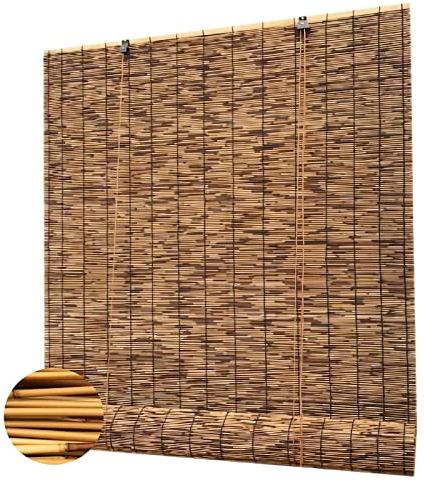 Bambusrollo,Durchscheinend Rollo Bambus,Retro Carbonization Natural Schilf Vorhang Bambus Handgewebt Sonnenschutzrollos,FüR Outdoor Fenster Und TüRen AußEnterrasse(Size:90 * 100cm/36 * 39in)