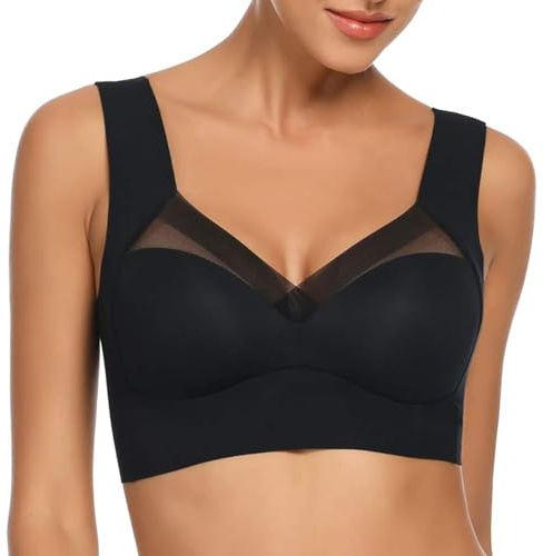 WOWENY Damen BH ohne Bügel Bustier Nahtlos Spitzen BH ohne Verschluss | Bralette Mesh Push Up BH Bequem V-Ausschnitt Gepolstert Bügellos Leichter Soft Bra für Alltag T-Shirt Schlaf Still