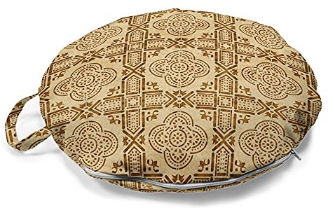 ABAKUHAUS orientalisch Rundes Bodenkissen mit Griff, marokkanische Quatrefoil, dekoratives Kissen für Wohnzimmer & Schlafsäle, 45 cm, Caramel und Beige