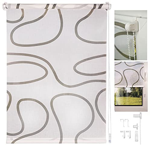 metablo Rollo Klemmfix ohne Bohren Fenster innen Klemmfix Sichtschutzrollo Seitenzugrollo Klemmrollo lichtdurchlässig und Blickdicht Weiß-Taupe 100x160 cm