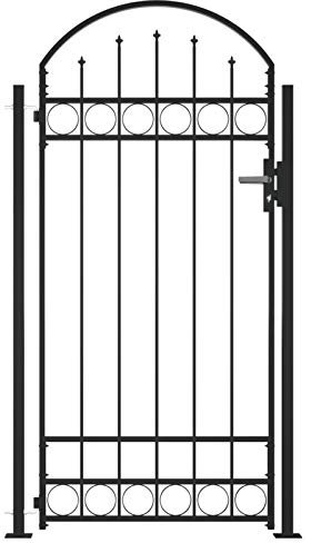 Ksodgun Portail de Clôture avec Dessus Arqué et 2 Poteaux Porte de Clôture Portillon de Jardin Porte de Jardin Portillon de Patio Extérieur 105x204 cm Noir