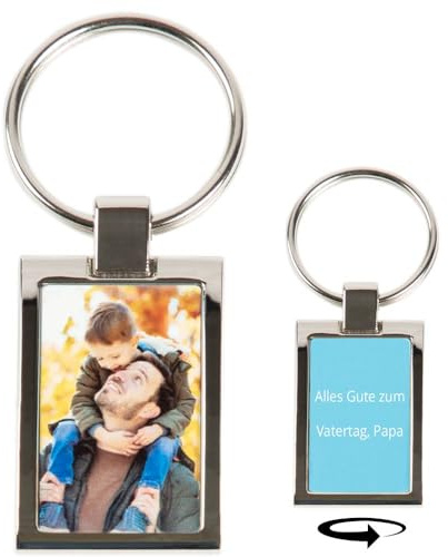 Porte-Clef métal argenté Rectangle avec Photo imprimée Recto et Verso – Porte clé Rectangle personnalisé Photo – Cadeau fête pères, Papa, noël, Anniversaire ou Homme