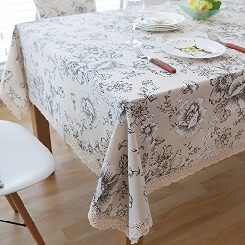 EHOMERY Tischdeckechen Tischwäsche Gastronomie Pfingstrose Tischdecke Stoff Bunt Tablecloth Party Beige Tischschutz Dekoration 140X180Cm