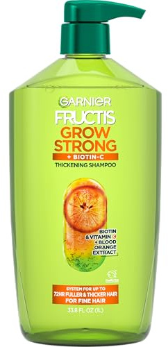 Garnier Fructis Grow Strong Thickening Shampoo for Fine Hair, Biotin-C, 33.8 Fl Oz, 1 Count (Packaging May Vary)