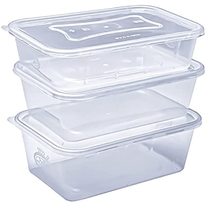 Lot de 50 récipients jetables en plastique transparent pour micro-ondes avec couvercles - Transparents - 1000 ml