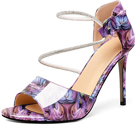 EDEFS Sexy Tacchi da Donna Stiletto Classiche Scarpe con Fibbia D‘Orsay Tacchi Alti Ufficio Nozze Floreale-Viola EU35