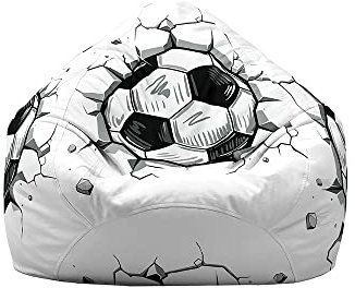 Treer Sitzsack ohne Füllung, für Kinder & Erwachsene, Lazy Bean Bag, 3D Fußball Drucken Sitzsäcke Sitzsackbezug, Spielzeug Aufbewahrung Sitzkissen mit Reißverschlus (70x80 cm,Weiß)