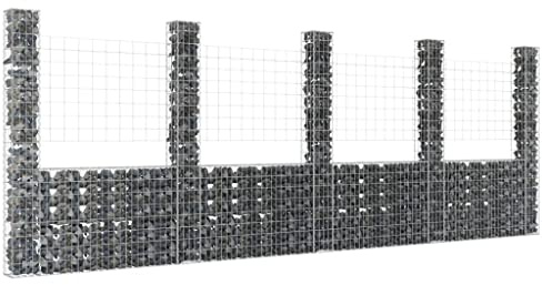 FIRBNUS Gabbione con 5 Pali in Ferro 500x20x200 cm Rete Gabbione Giardino Gabbioni Metallici Per Pietre Parete Gabbione Gabbione In Rete Metallica Fioriera Acciaio Cesto Gabbione a U
