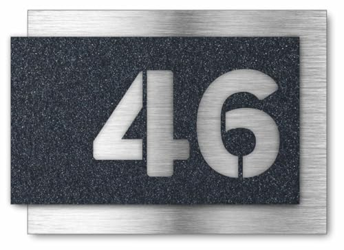 Premium Hausnummer | Wetterfest Rostfrei | Individuell anpassbar | Aluverbund silber gebürstet und Acrylglas | 3D Effekt | Wetterfest | Art.Nr. H1001 (Steinoptik Matt)