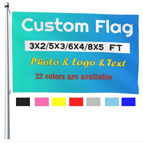 Personalised Flags, Custom Flag 3ftx2ft / 5ftx3ft / 6ftx4ft / 8ftx5ft with Eyelets, Customised Photo Banner with Picture/Logo/Text, Design Your Own Festival Team Garden Birthday Outdoor Sign