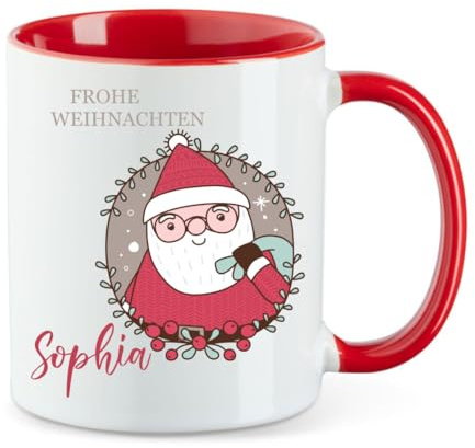 minimutz Tasse Kinder Weihnachten mit Name - Personalisierter Trinkbecher Kaffeetasse Keramik Mädchen Jungen - Teetasse Weihnachtsmann Nikolaus (rosa)