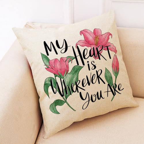 Kissenbezug 45x45 Beige Rosa Lilie Dekokissen Leinen Kissenbezüge Hypoallergener Kissenbezug Pillow Cover für Sofa Schlafzimmer Gartenbett Balkon Auto Kissenhüllen