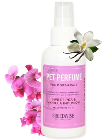 Breedwise Dog Perfume Spray - Sweet Pea & Vanilla Long Lasting Dog Cologne for Odor Neutralizing - Gentle Puppy Deodorizer & Grooming Mist for All Breeds - Made in USA (4 Oz)
