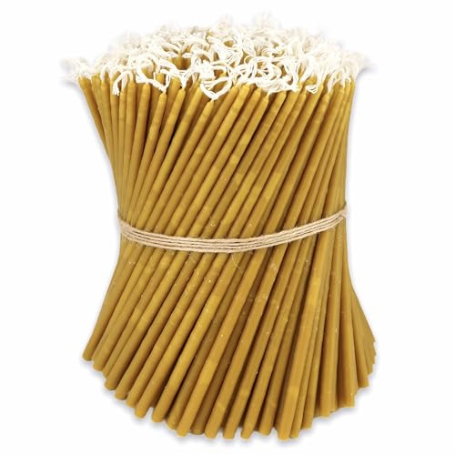 Kirchenkerzen aus reinem Bienenwachs, orthodoxe Spitzen, tropffrei, rauchfrei, langsam brennend, ungiftig, natürlicher Honigduft (Höhe: 27 cm, 2 kg), ca. 260 Stück
