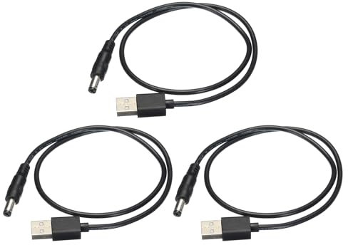sourcing map USB to DC Power Cable 0.5 M USB to DC 5.5mm x 2.1mm 5v Power Cord Black for Mini Fan Camera Mobile Phone Tablet Devices 3 Pcs