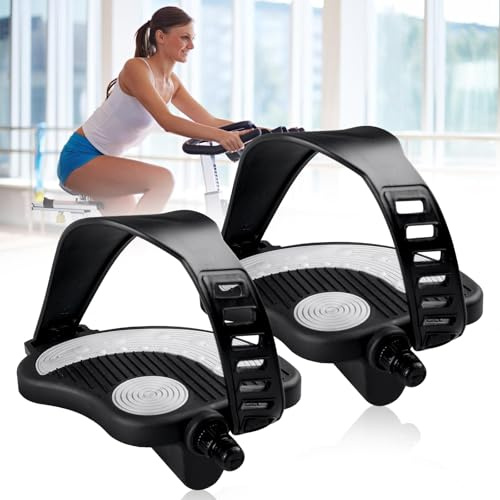Pedales de bicicleta estática con correa ajustable, rosca 9/16, superficie antideslizante resistente, repuesto para bicicleta estática, bicicleta estática, bicicleta de fitness de interior, bicicleta