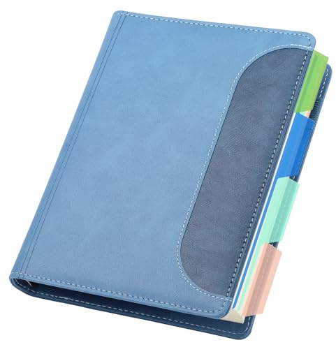 Yarotm Ringbuch A5 Liniert - Notizbuch Leder PU - Notebook A5 Nachfüllbar - 14x21cm 100GSM Papier Liniert Notizheft - 120 Blatt Seeblau Ringblock Notizblock mit Trennblättern