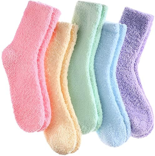 MOAZIFI 5 Paar Kuschelsocken Damen – Flauschige Warme Bettsocken Für Winter & Weihnachten, Weiche Dicke Socken Als Weihnachtsgeschenke, Bunte Flauschige Socken, Eu 36–42