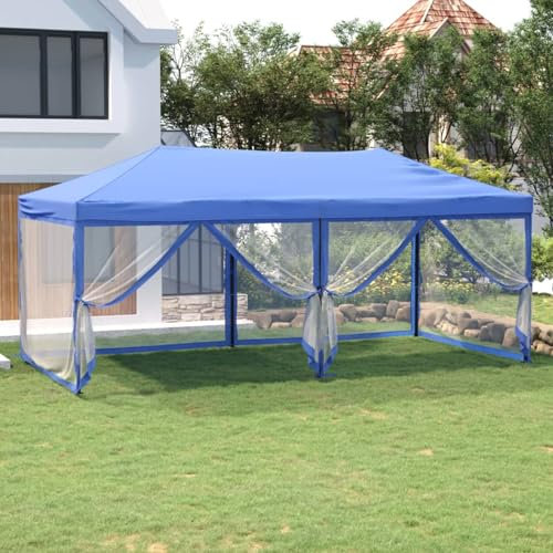 Xichuzi Partyzelt Faltbar mit Seitenwänden, Party Zelt, Pavillon, Faltpavillon, Garagenzelt, Gartenzelt, Blau 3x6 m