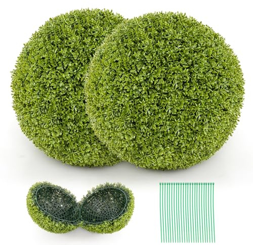 COSTWAY 2er Buchsbaumkugel 40 cm, Buchsbaum Kugel UV-beständig, Formschnitt Kunstpflanze Dekopflanze, Buchskugel Künstliche Pflanze, dekorative Kugelpflanzen für Haus Garten Hochzeit (Grün)