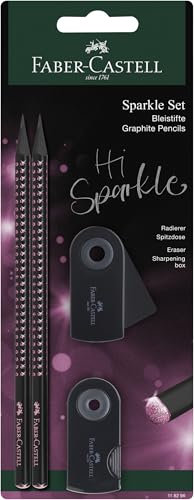 FABER-CASTELL 118296 - Skrivset Sparkle Midnight rose, med 2 pennor, 1 suddgummi och 1 vässare