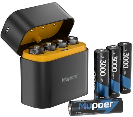 Rechargeable Battery AA Lithium with Charger,8 Count 3000mWh 1.5V Double A Batteries High Capacity,Long Lasting Lithium ion Battery with Charging Storage Box,AA Lithium Batteries for Blink Xbox