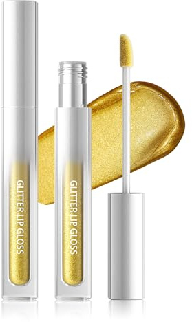 Glitter Lipgloss Gold, Metallic Shimmer Flüssiger Lippenstift für Frauen | Langlebige Wasserfest Non-stick Cup Diamond Glitzer Lip Gloss, Hält 24 Stunden, Hochpigmentiert Sparkly Lippenstifte Makeup